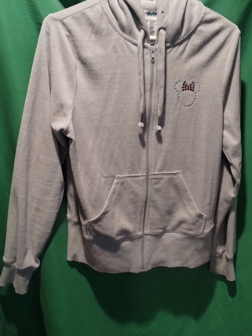 Disney Parks Light Gray Zip-Up Hoodie and Rhinestone Accent